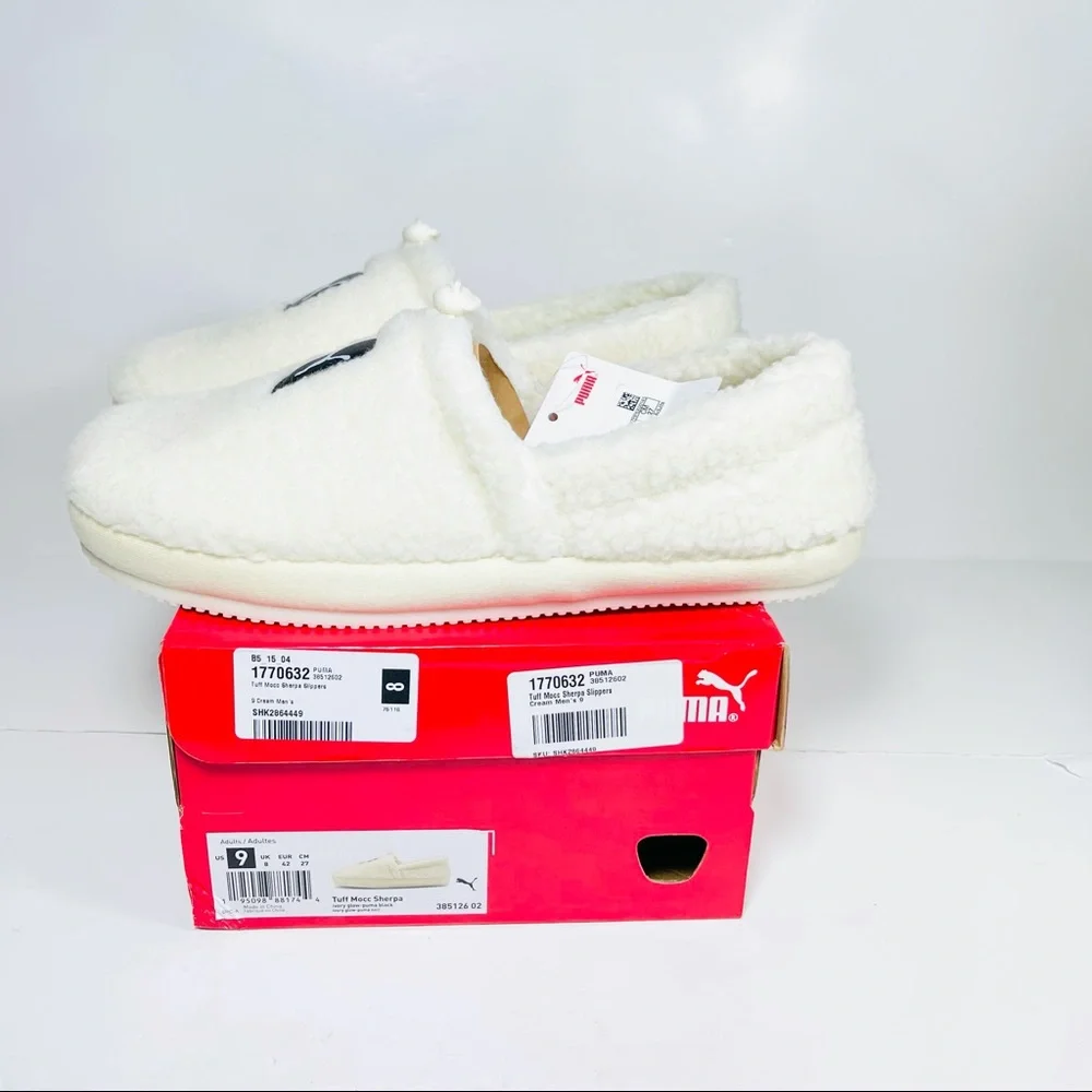 Men's Puma Tuff Mocc Sherpa Slippers Men’s‎ Size 9 Cream.